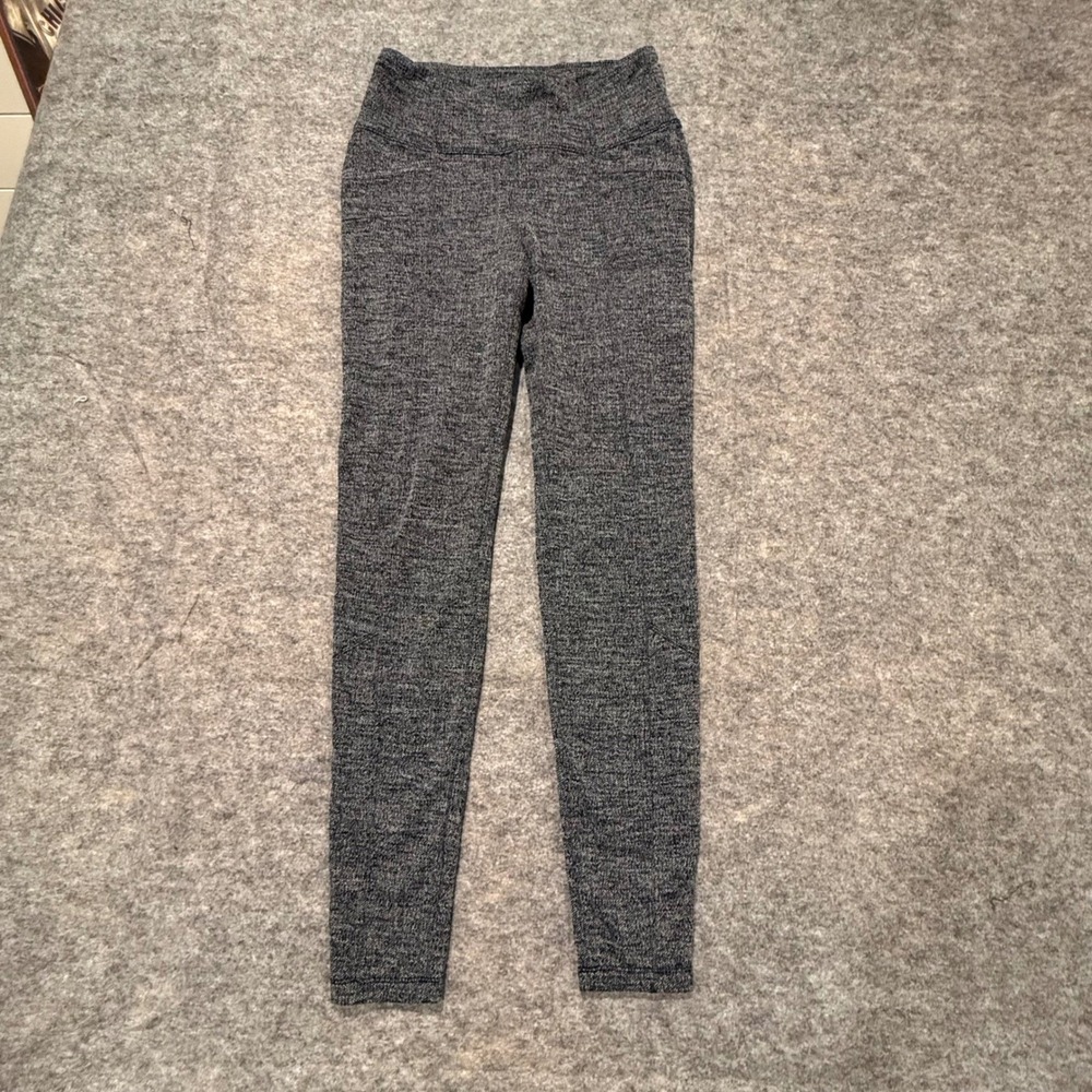 Athleta Leggings Womens Small Grey Herringbone Knit High Rise Yoga Pants